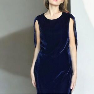Per Se Velvet Capelet Knee Length Formal Dress Sheath - Midnight Blue Size 4